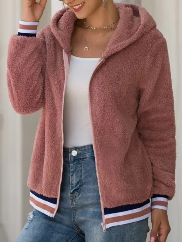 Striped Zip Pocket Hooded Cotton Jacket