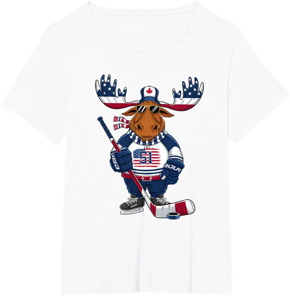 Funny Moose Canada 51 State of USA American Flag T-Shirt