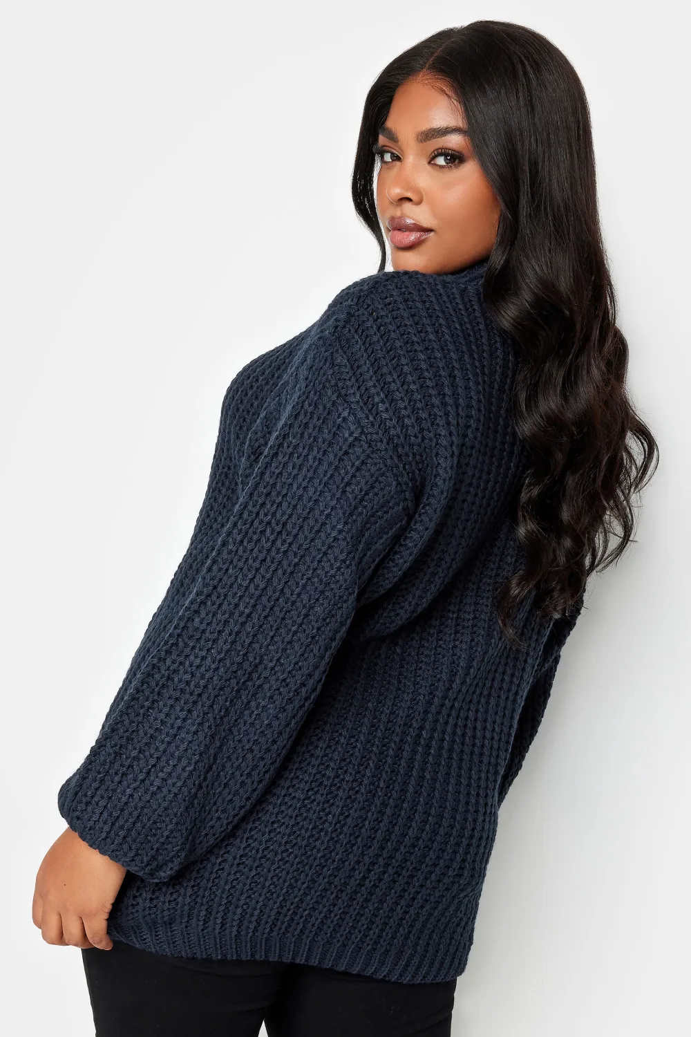 YOURS Curve Navy Blue Funnel Neck Oversized Knitted Jumper