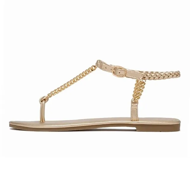 Women's Sandals Boho Bohemia Beach Barefoot Sandals Braided Sandals Beach Summer Flat Heel Open Toe Casual Faux Leather T-Strap Ankle Strap Solid Colored Black White Champagne