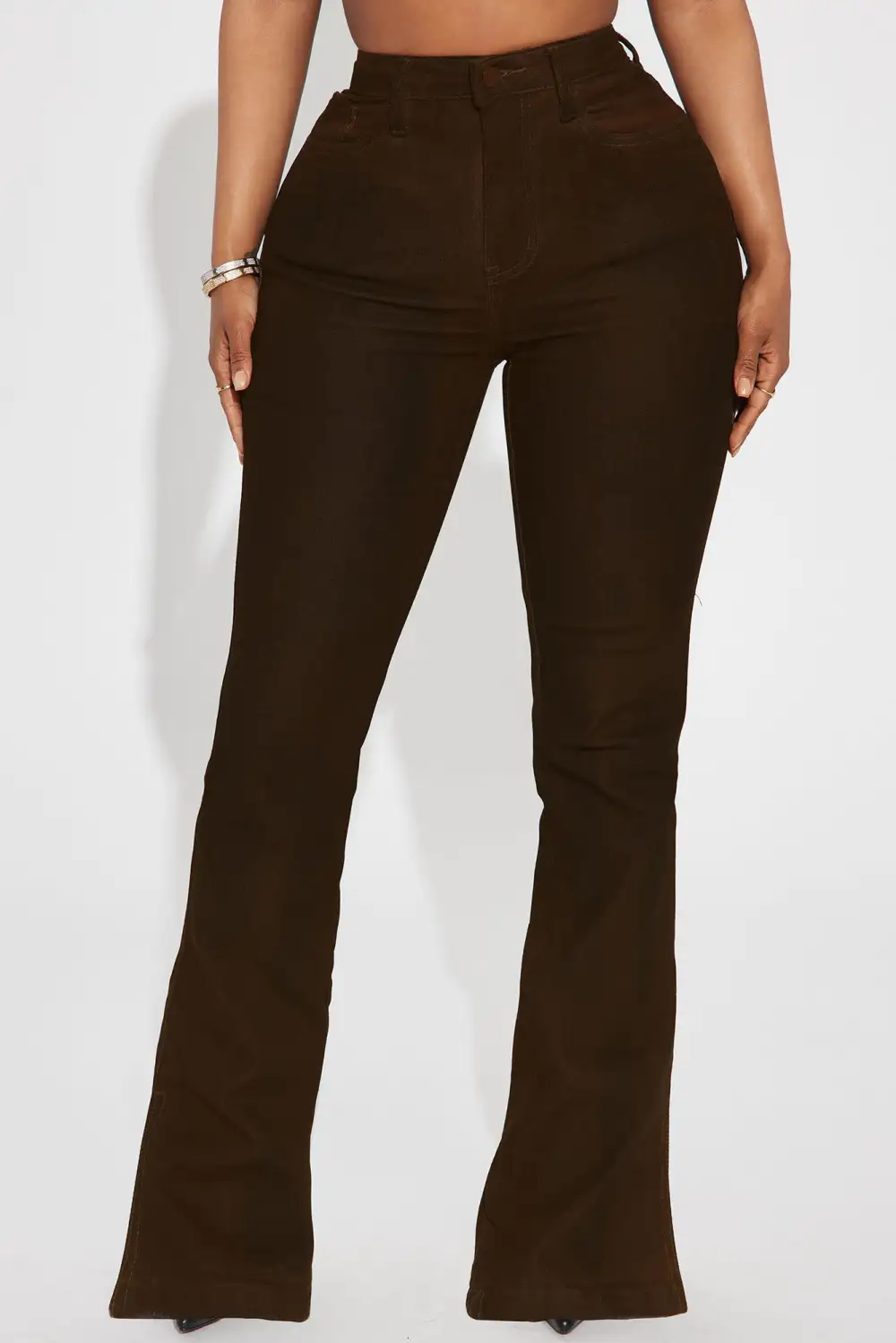 Bronzed Babe Coated Bootcut Jeans - Chocolate