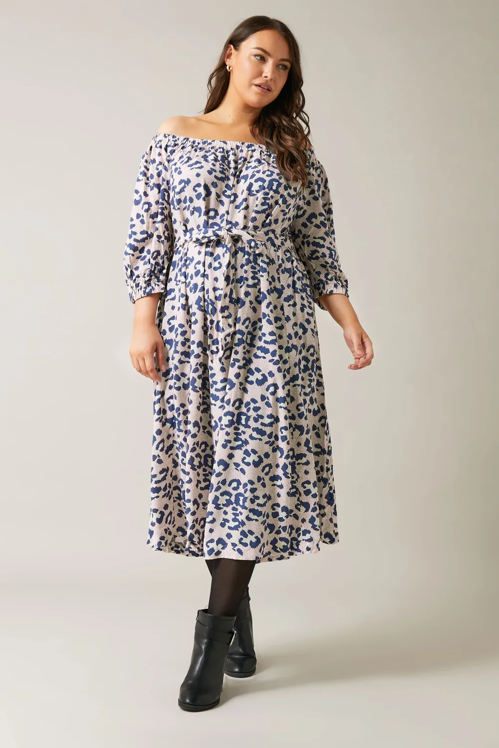 Evans Pink Animal Print Bardot Midi Dress