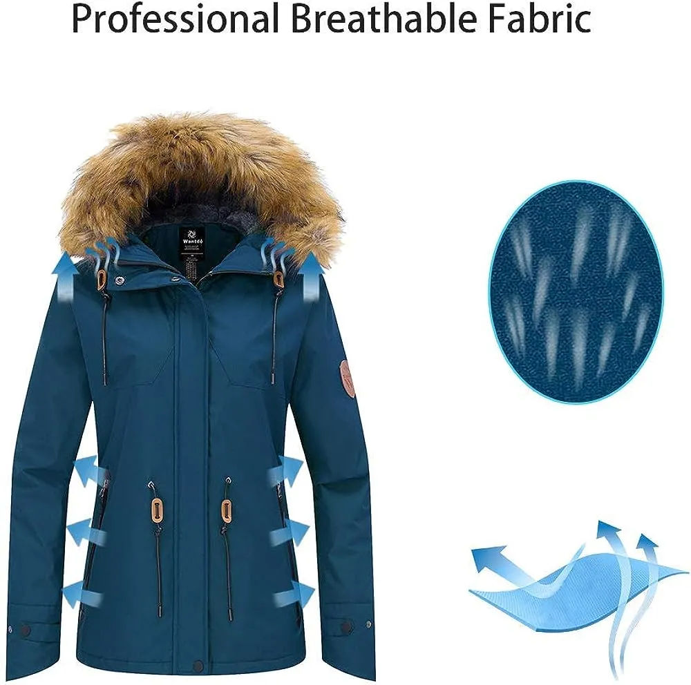 Women's Waterproof Ski Jacket Hooded Winter Snow Coat Mountain Snowboarding Jackets Insulated Fleece Parka