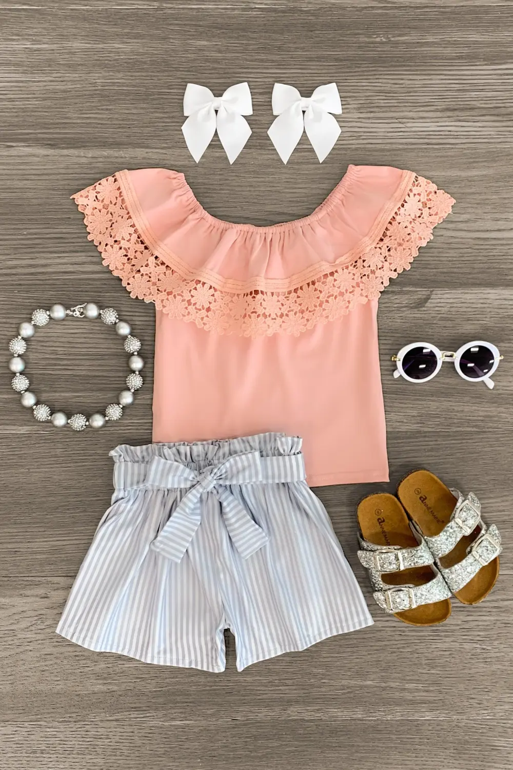 Blush Floral Lace Striped Short Set