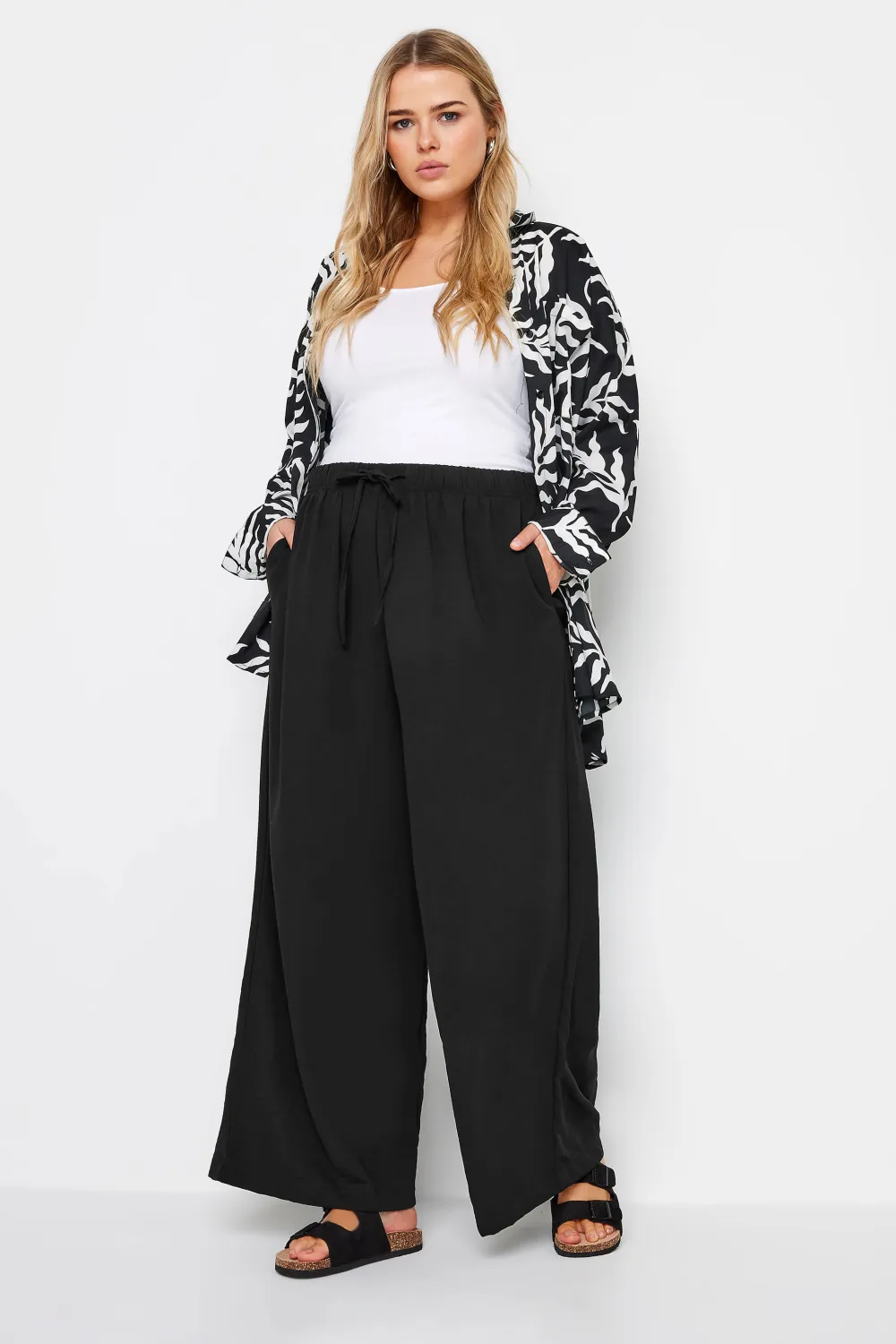 YOURS Curve Grey Twill Wide Leg Trousers