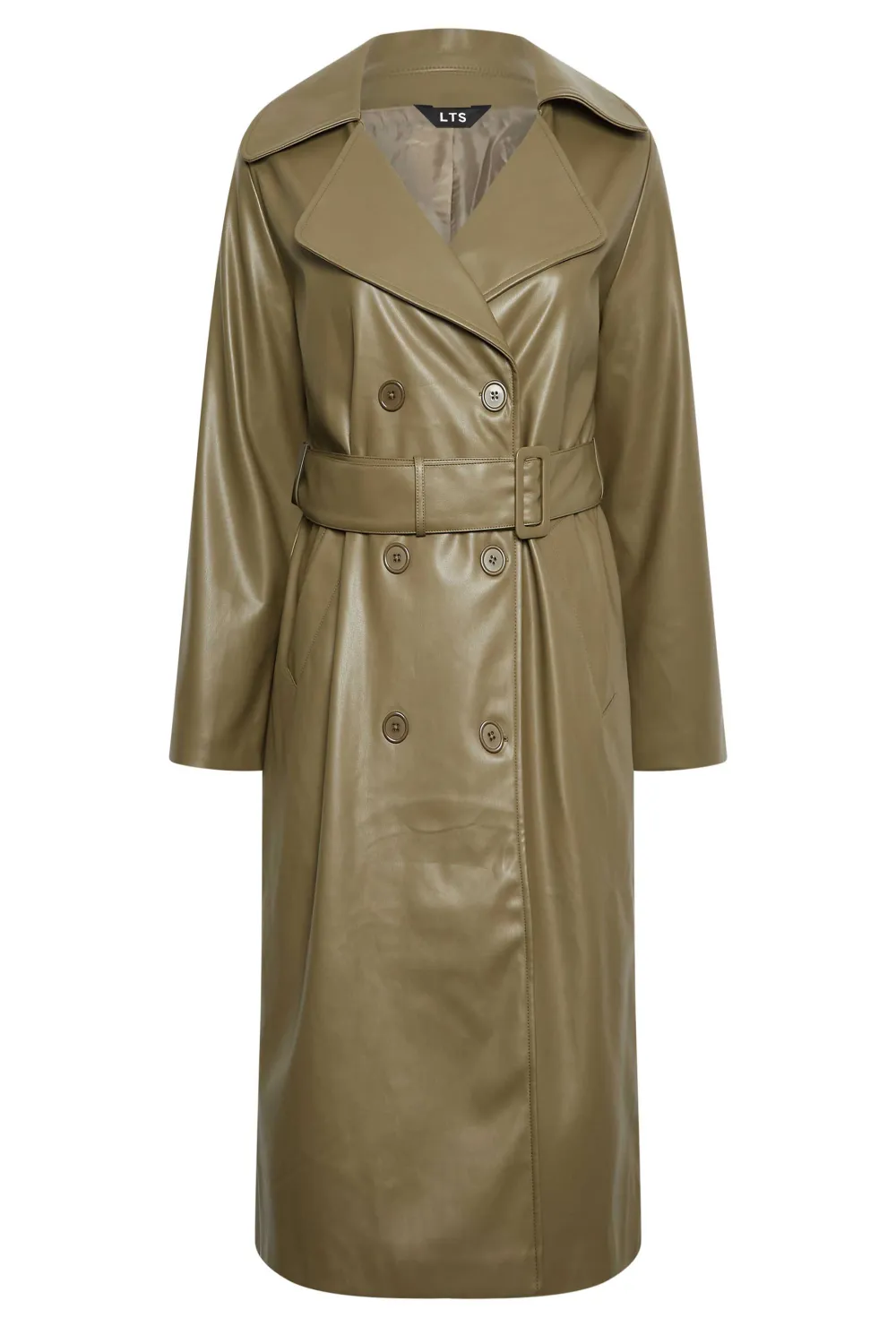 LTS Tall Olive Green Faux Leather Trench Coat
