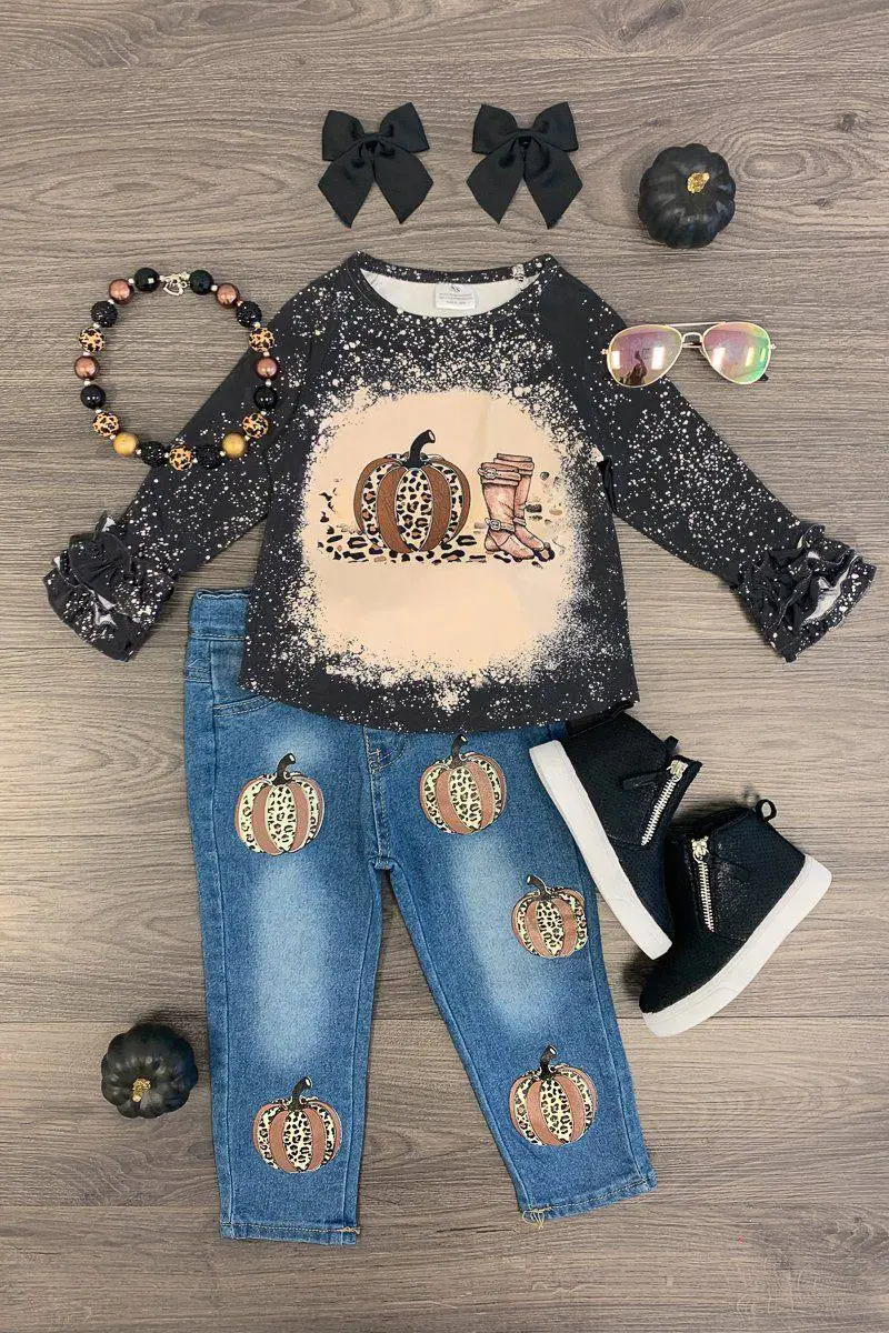 Cheetah Pumpkin & Boots Denim Pant Set