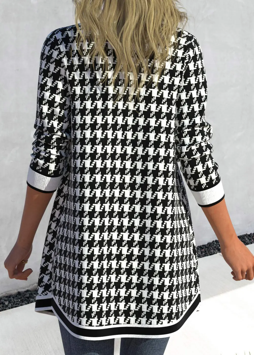 Black Patchwork Plaid Long Sleeve Cardigan