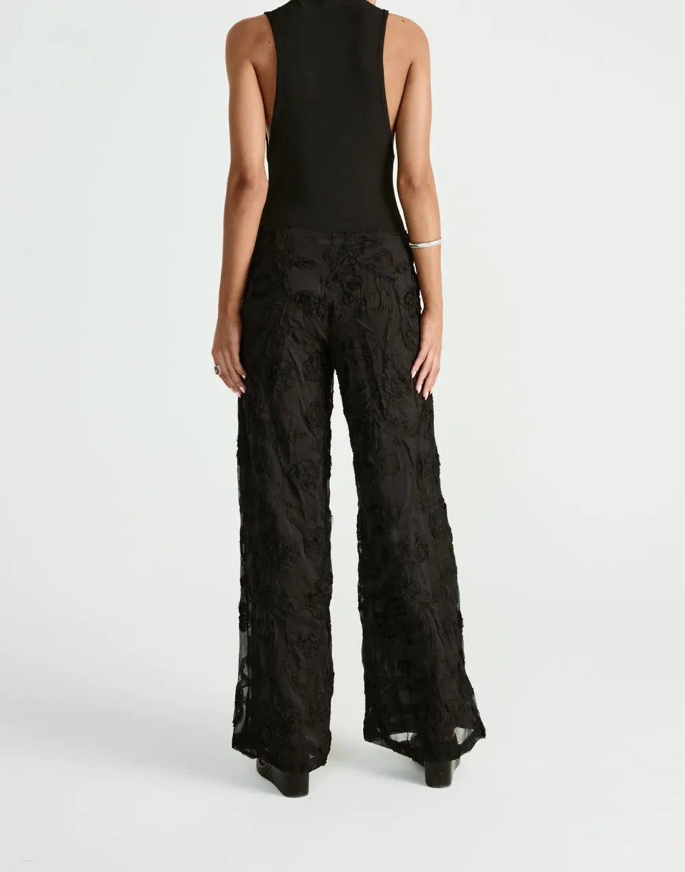 Creative Floral Texture High Waist Wide Leg Pants