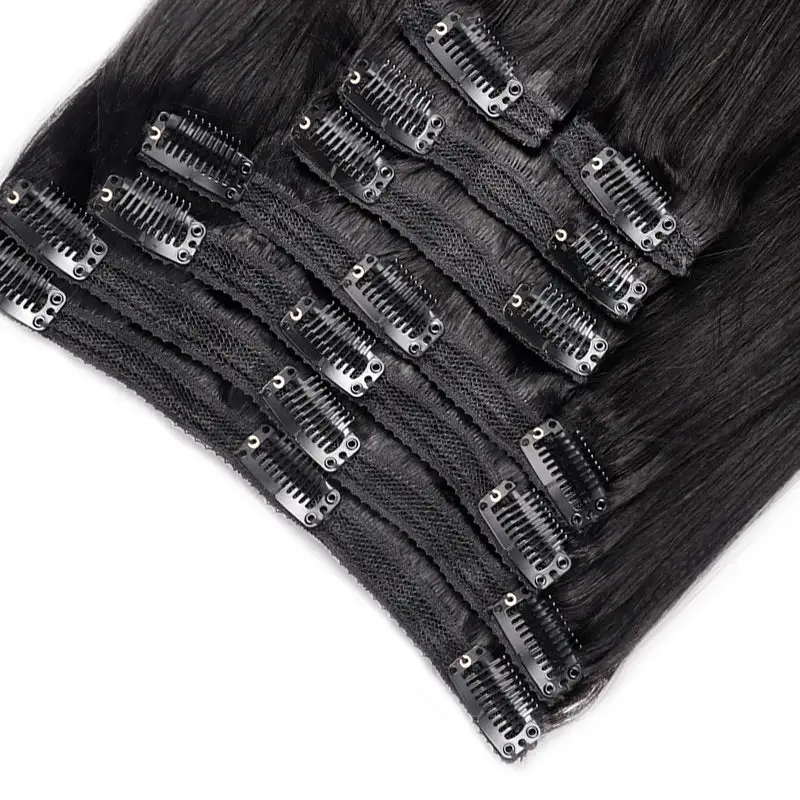 Double Drawn Yaki Straight Clip In Hair Extensions Human Hair Clip Ins 120g 8pcs With 18 Clips