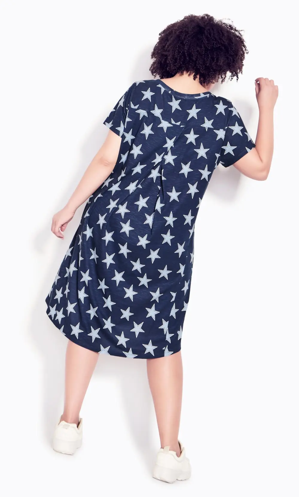 Evans Navy Blue Star Print Pocket Midi Dress