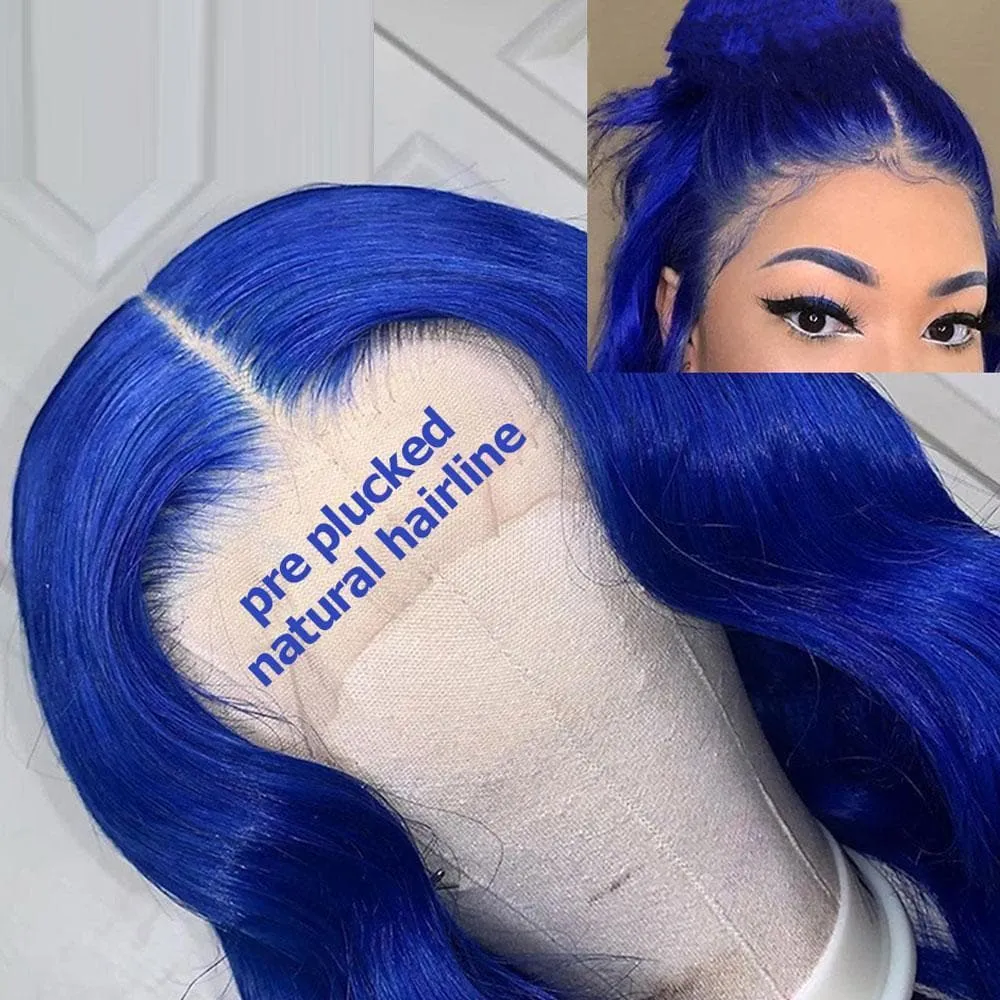 Sterly Royal Blue 13x6 Full Frontal Lace Body Wave Human Hair Wigs Pre Colored Blue Wigs