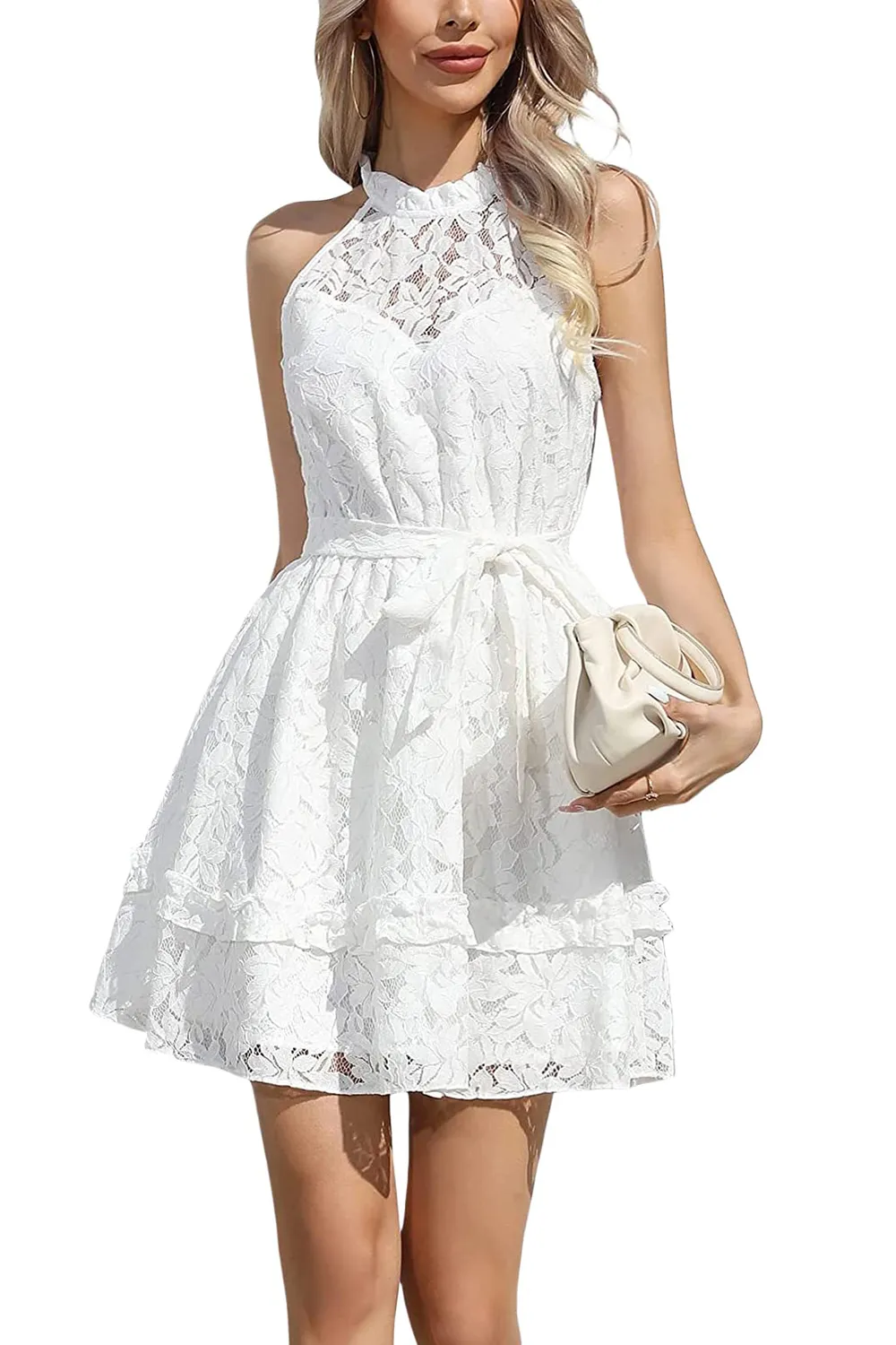 Y2k Floral Lace Dress-White