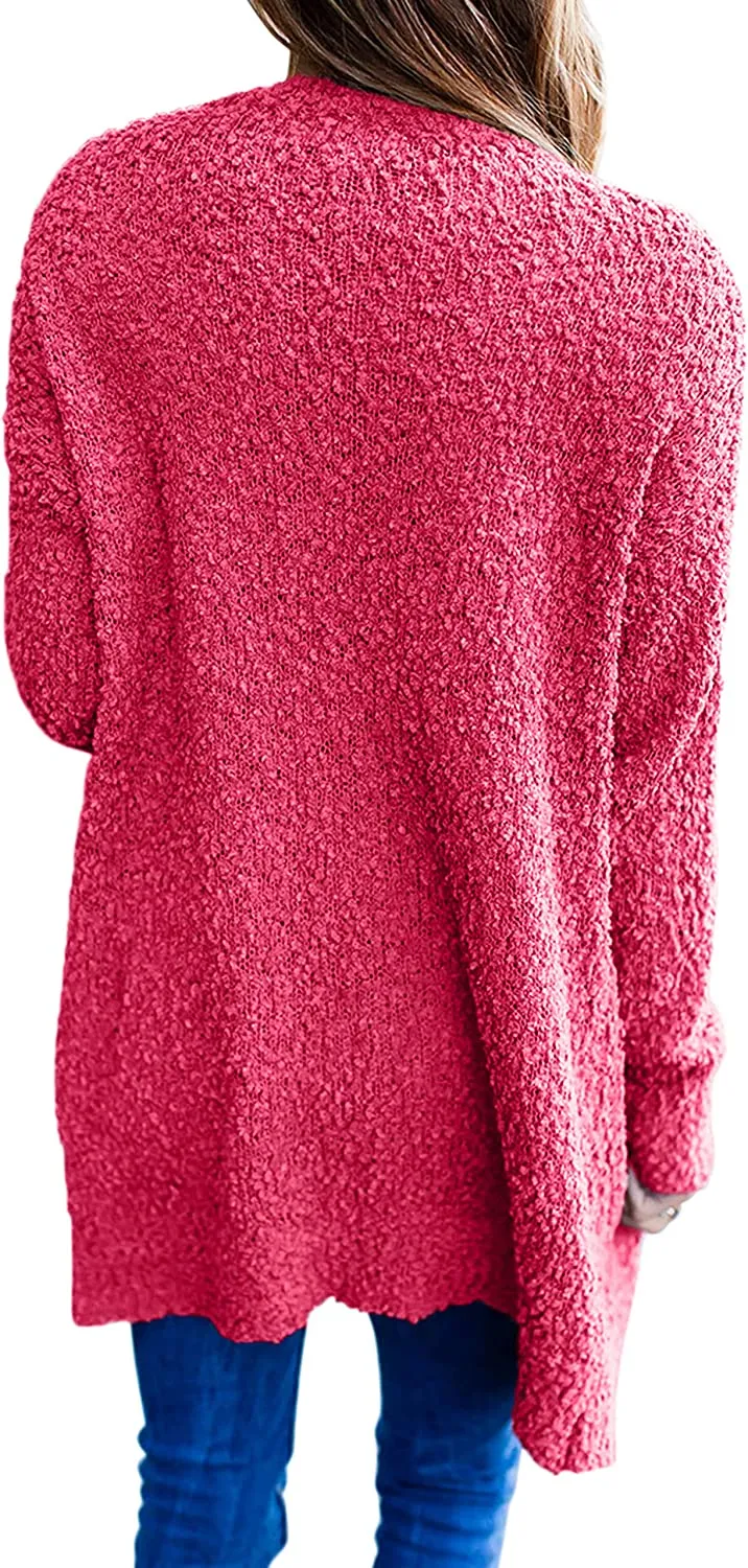 Women's Long Sleeve Soft Chunky Knit Sweater Open Front Cardigans Outwear Coat