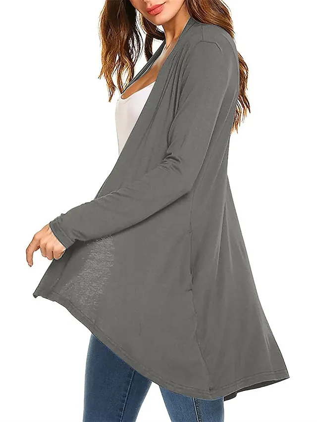 Women's Cardigan Sweater Open Front Ribbed Knit Knit Pocket Summer Fall Outdoor Daily Weekend Stylish Casual Soft Long Sleeve Solid Color Black White Wine S M L
