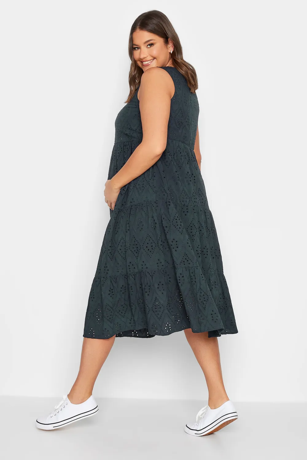 BUMP IT UP MATERNITY Curve Sage Green Broderie Anglaise Tiered Midi Dress