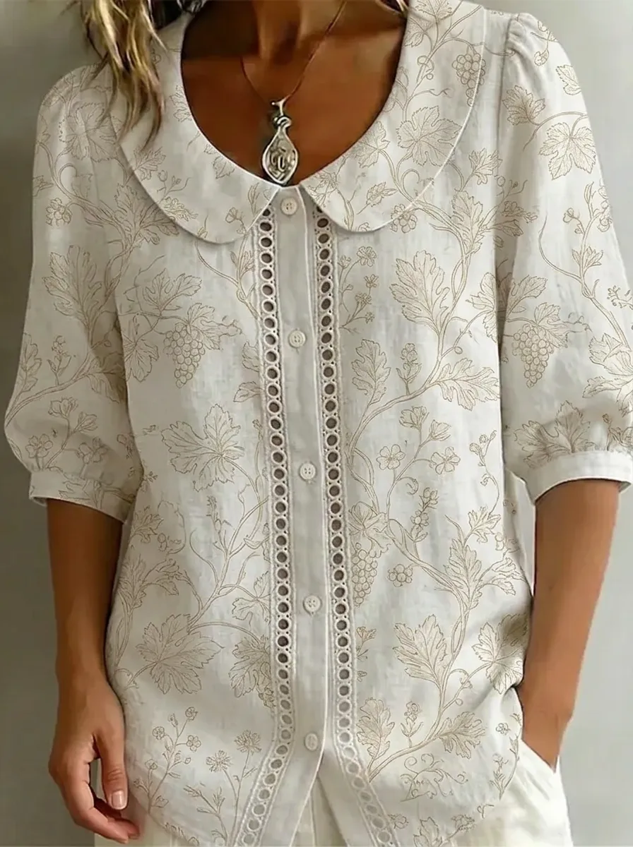 Women's Nashville Botanical Grapevine Printed Peter Pan Collar Top