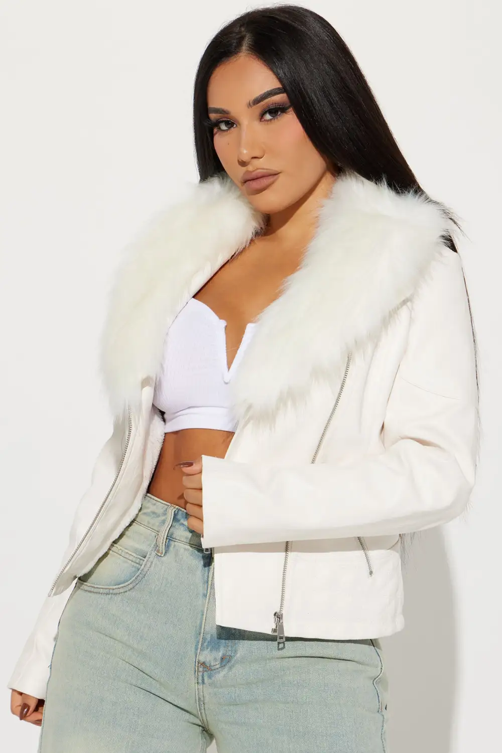Elsa Faux Leather Jacket - White