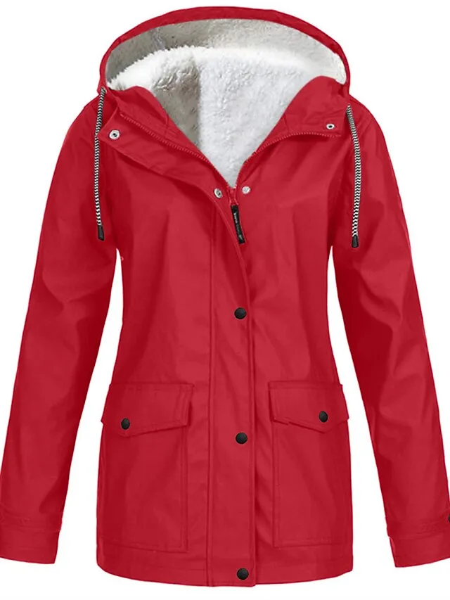 Women's Winter Coat Hoodie Jacket Windproof Warm Street Sport Daily Wear Vacation Button Pocket Drawstring with Pockets Single Breasted Hoodie Fashion Daily Plush Street Style Solid Color Regular Fit
