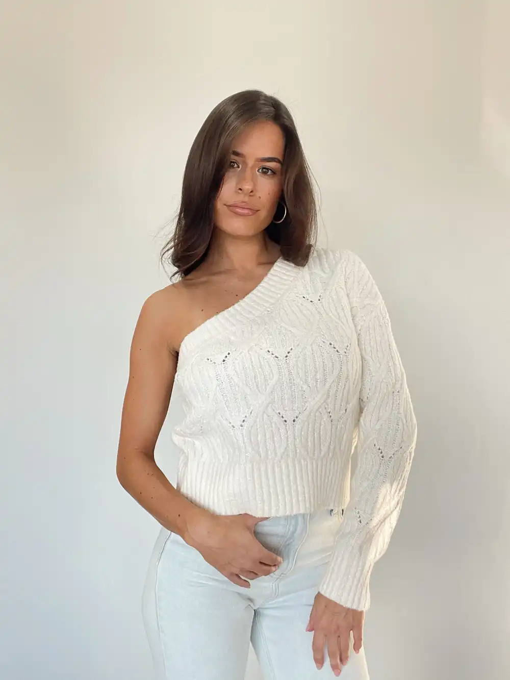 One Shoulder Cable Knit Sweater