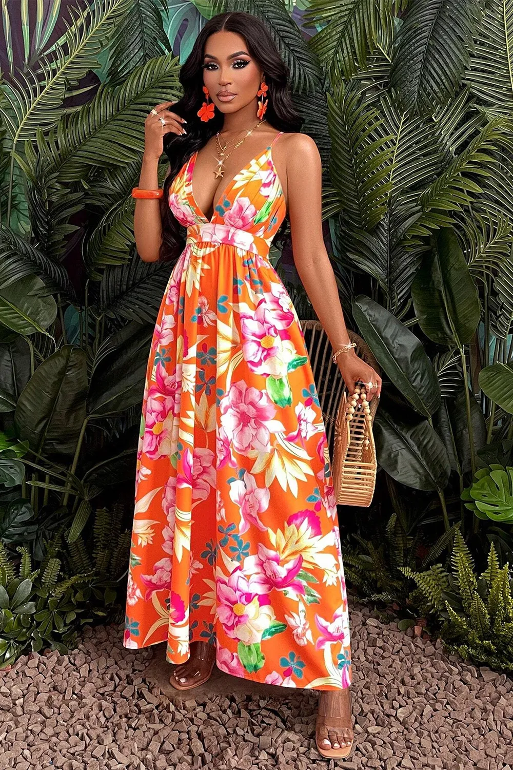 Sexy Deep V-neck Floral Dress