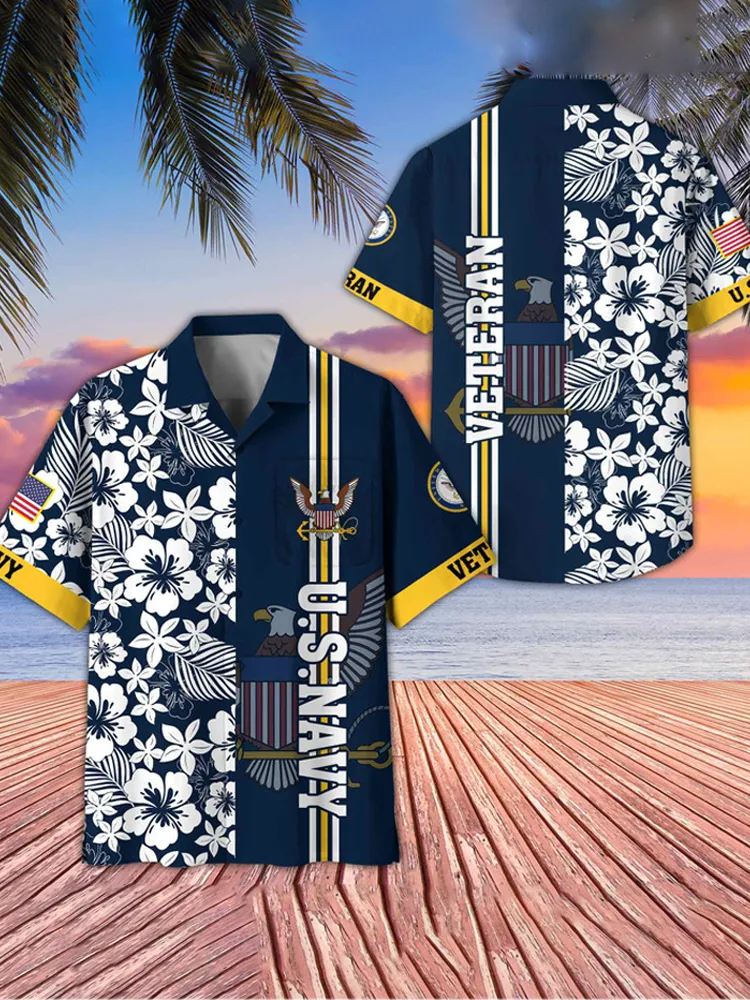 Men's Casual Independence Day Us Navy Print V-neck T-shirt