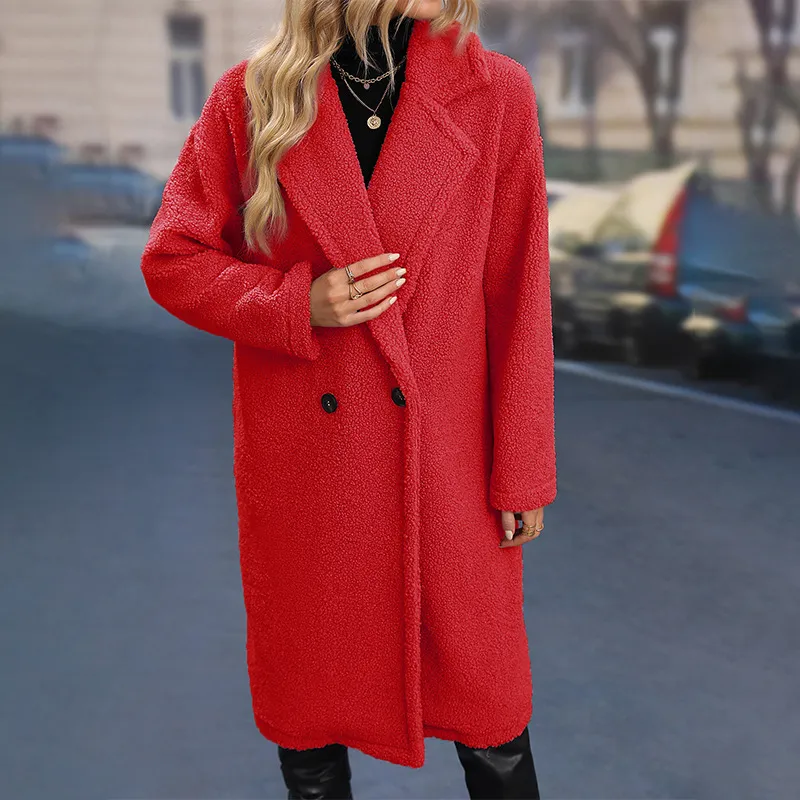 Lapel Collar Solid Plush Coat