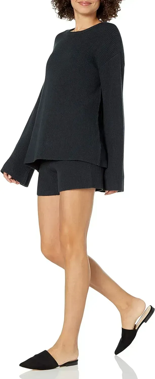 Women's Alice Crewneck Back-Slit Ribbed Pullover Sweater