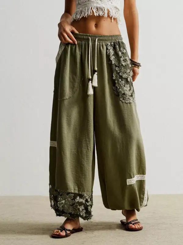 Lace Detail Drawstring Harem Pants