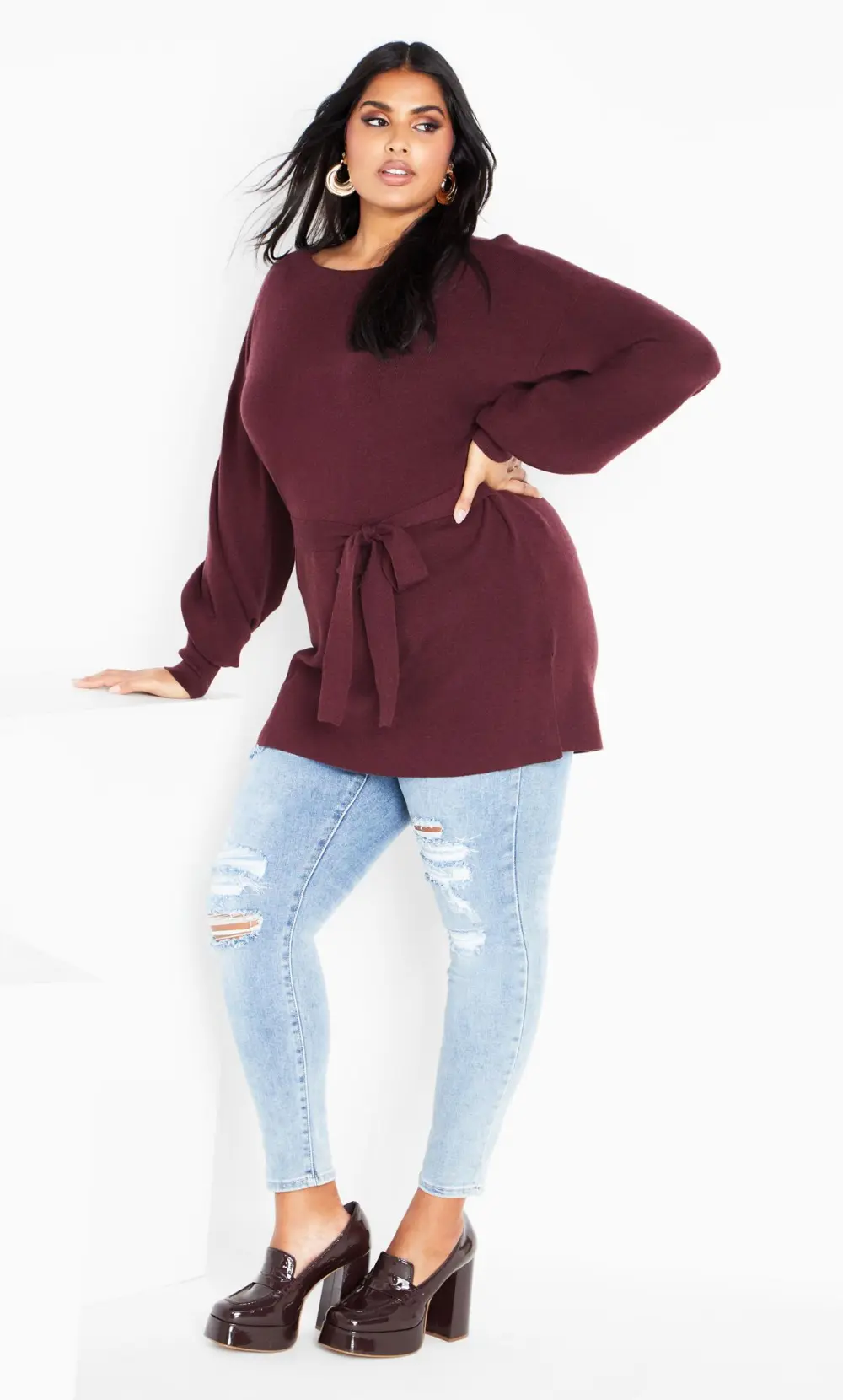 Evans Burgundy Red Tie Detail Jumper