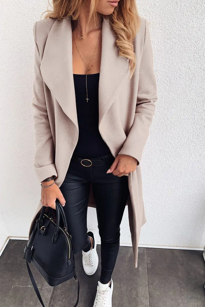 Solid lapel mid length coat