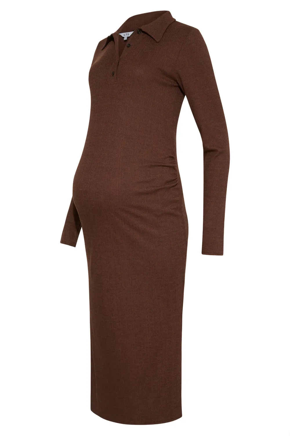 LTS Tall Maternity Brown Ribbed Polo Midi Dress