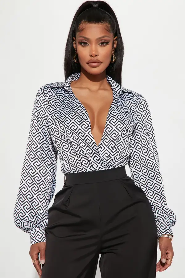 Fashionably Late Satin Bodysuit - Black/White