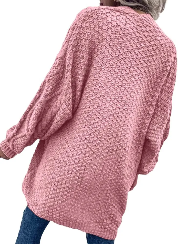 Dyexces Womens Oversized Cardigan Sweaters Open Front Cable Knit Lantern Long Sleeve Chunky Outwear Coats