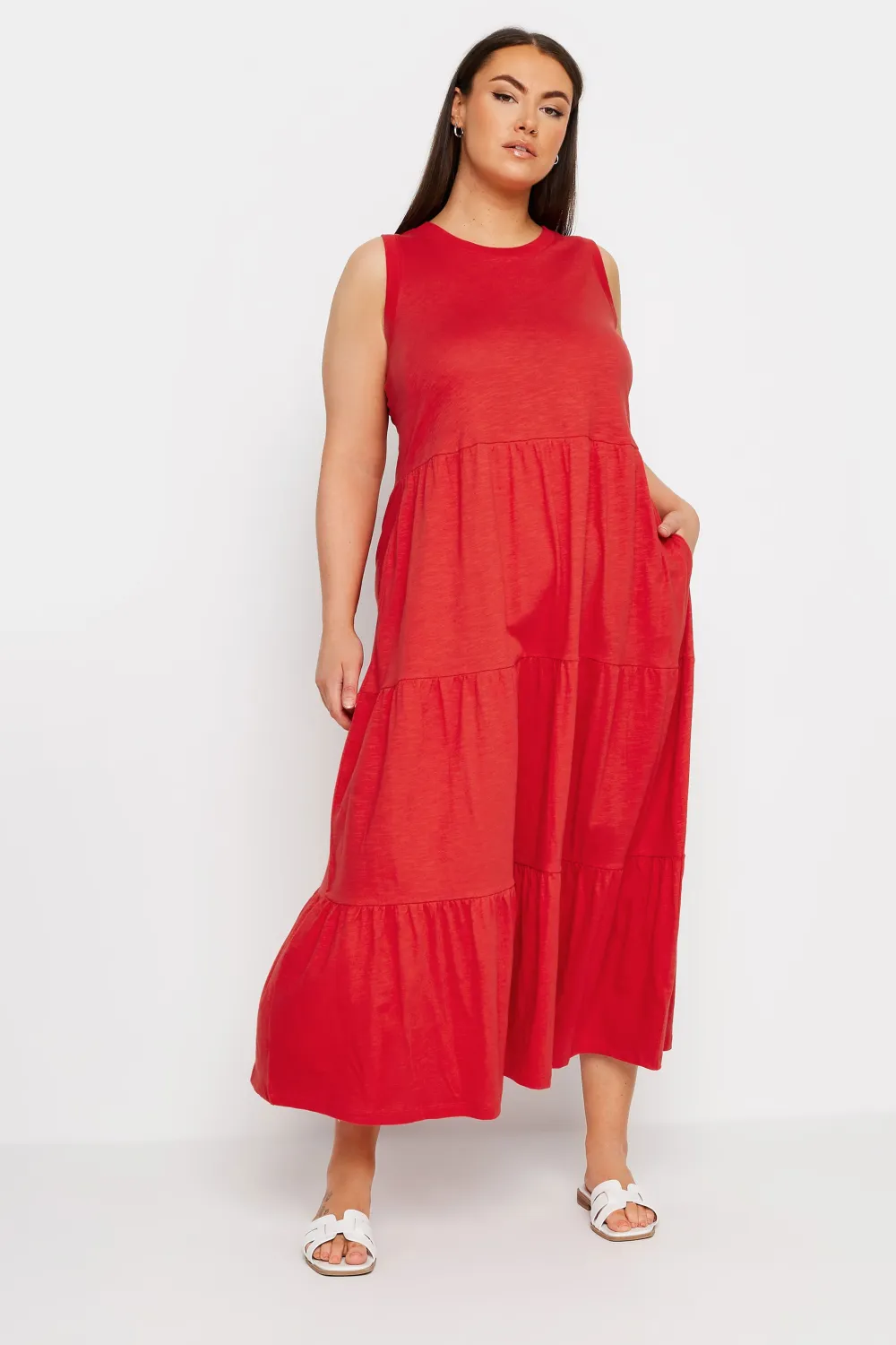 YOURS Curve Red Tiered Midaxi Dress