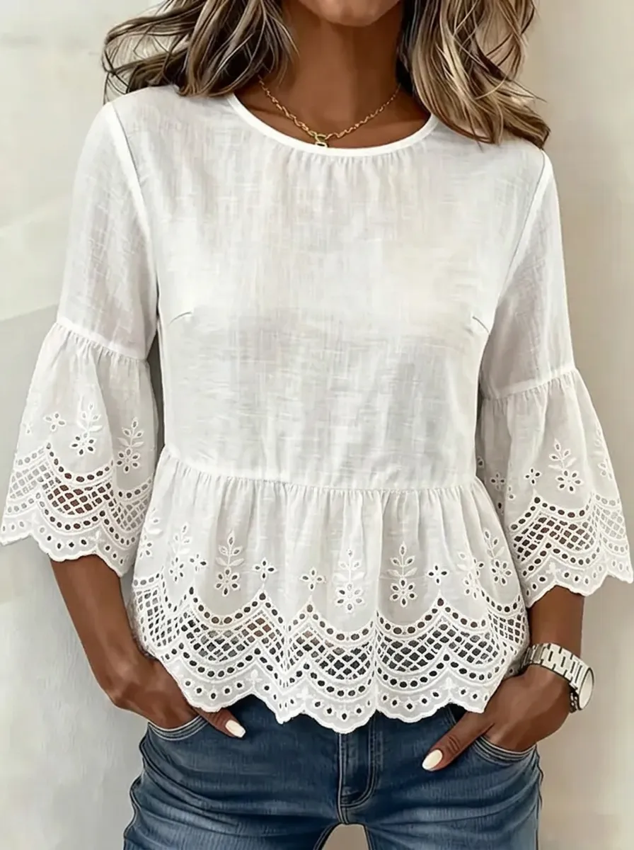 Women's Nashville Floral Eyelet Embroidered Peplum Top