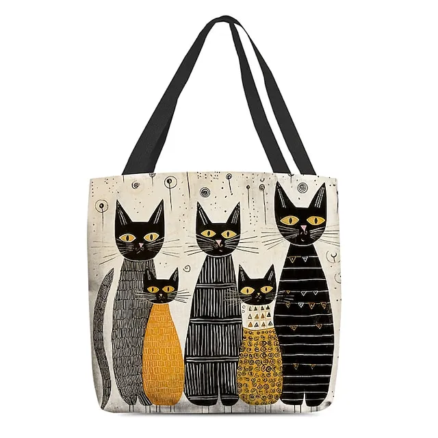 Women's Tote Shoulder Bag Canvas Tote Bag Customize Polyester Shopping Holiday Print Large Capacity Foldable Lightweight Cat Black / White Black / Red Custom Print