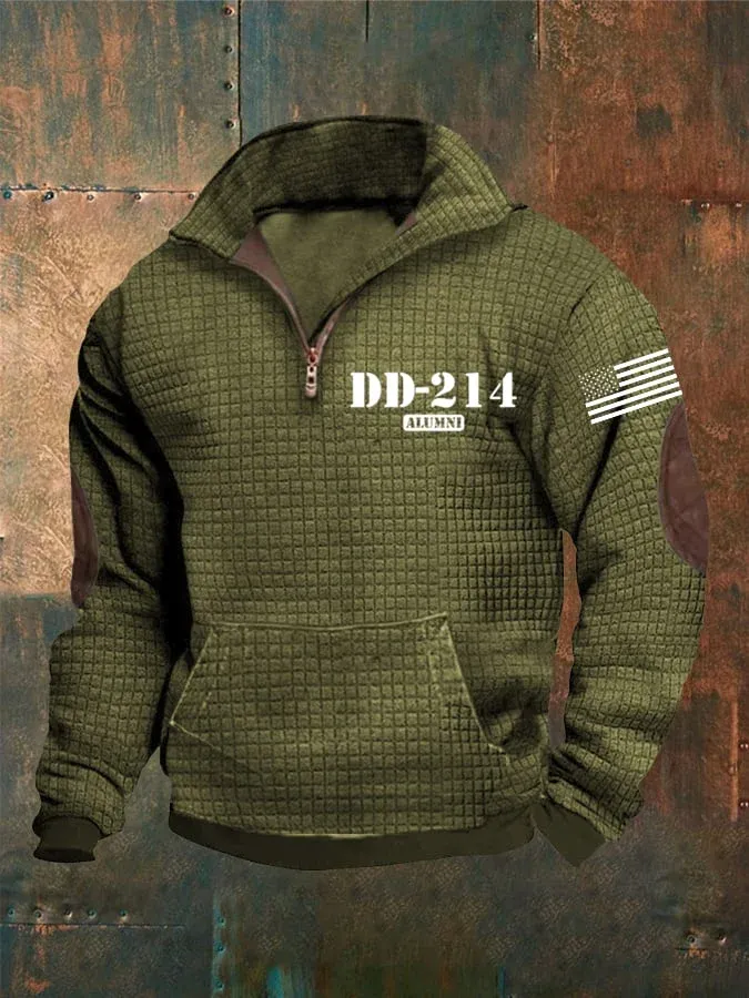 Men's Retro Texture Veterans DD-214 Stand Collar Zipper Long Sleeve Casual Sweater