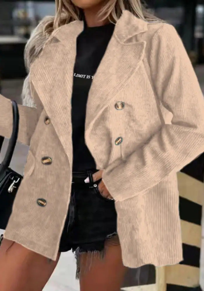 Solid Patchwork Turndown Collar Outerwear