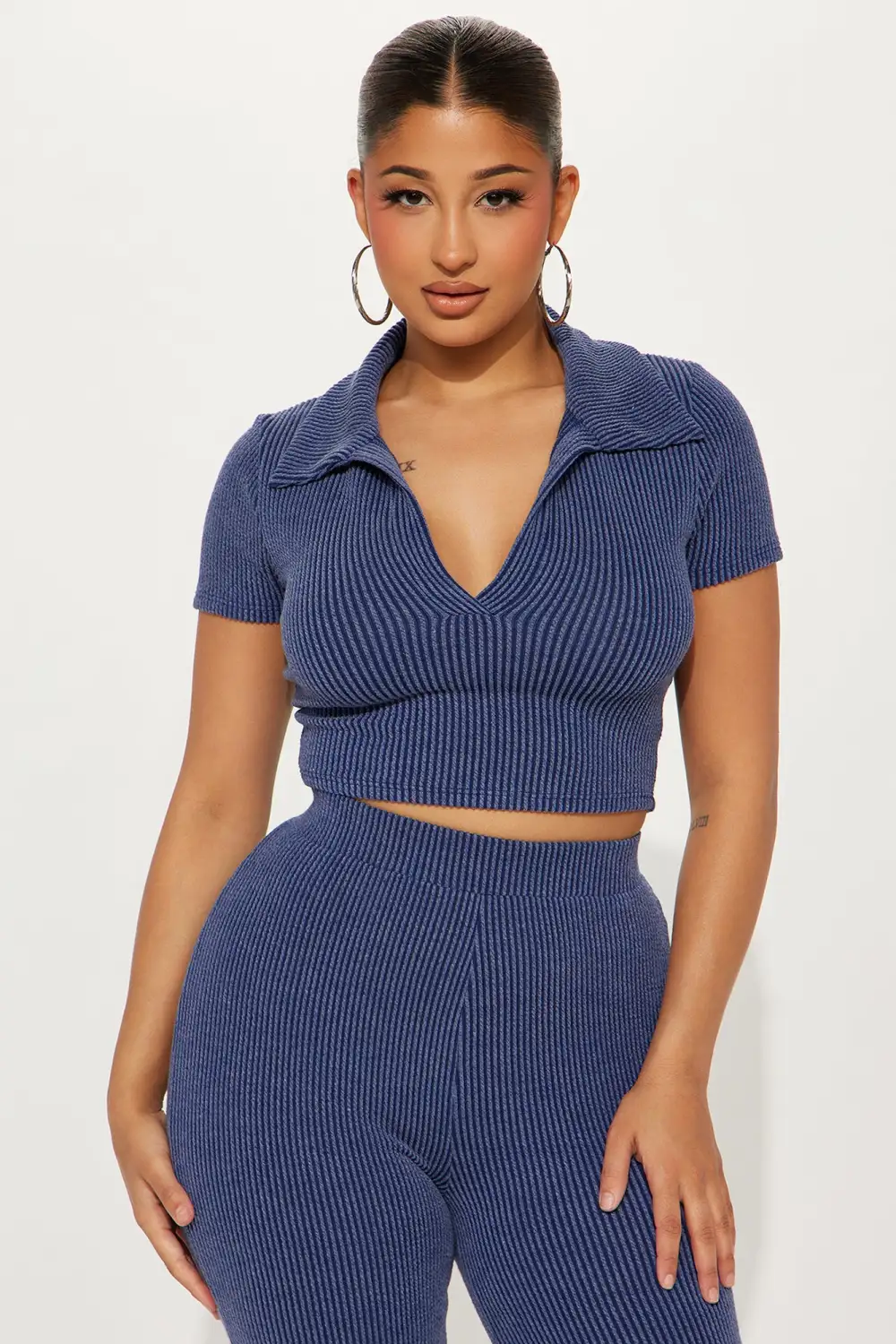 Josie Ribbed Pant Set - Navy