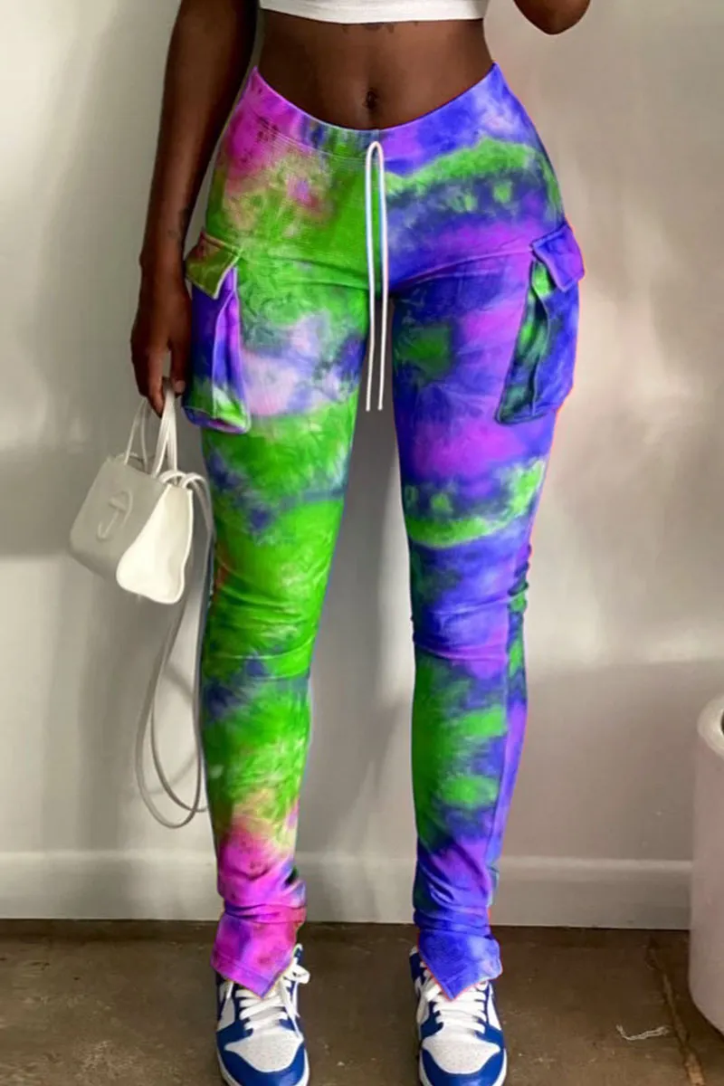 Tie Dye Drawstring Split Hem Pants