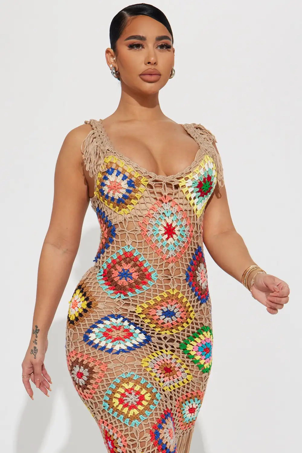 Coastal Cruise Crochet Maxi Dress - Beige