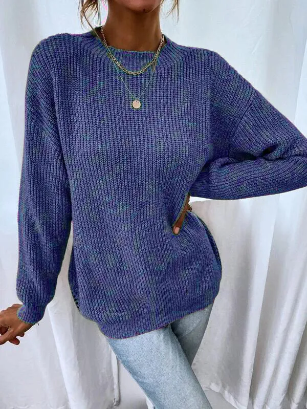 Drop Shoulder Marled Knit Sweater