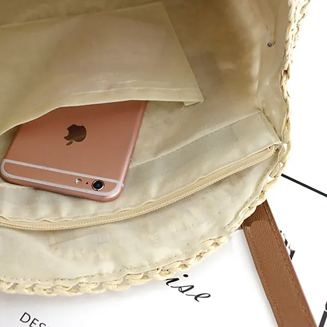 Women's Tote Straw Bag Straw Daily Holiday Solid Color Bohemian Style Brown Beige