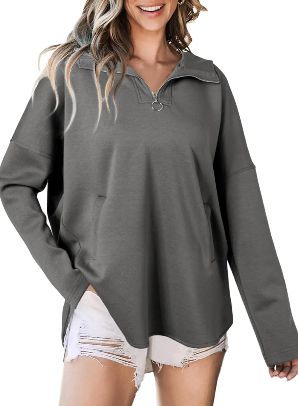 Women's Oversized Hoodies Casual Long Sleeve Half Zipper Pocket Sweatshirt Pullover Tops