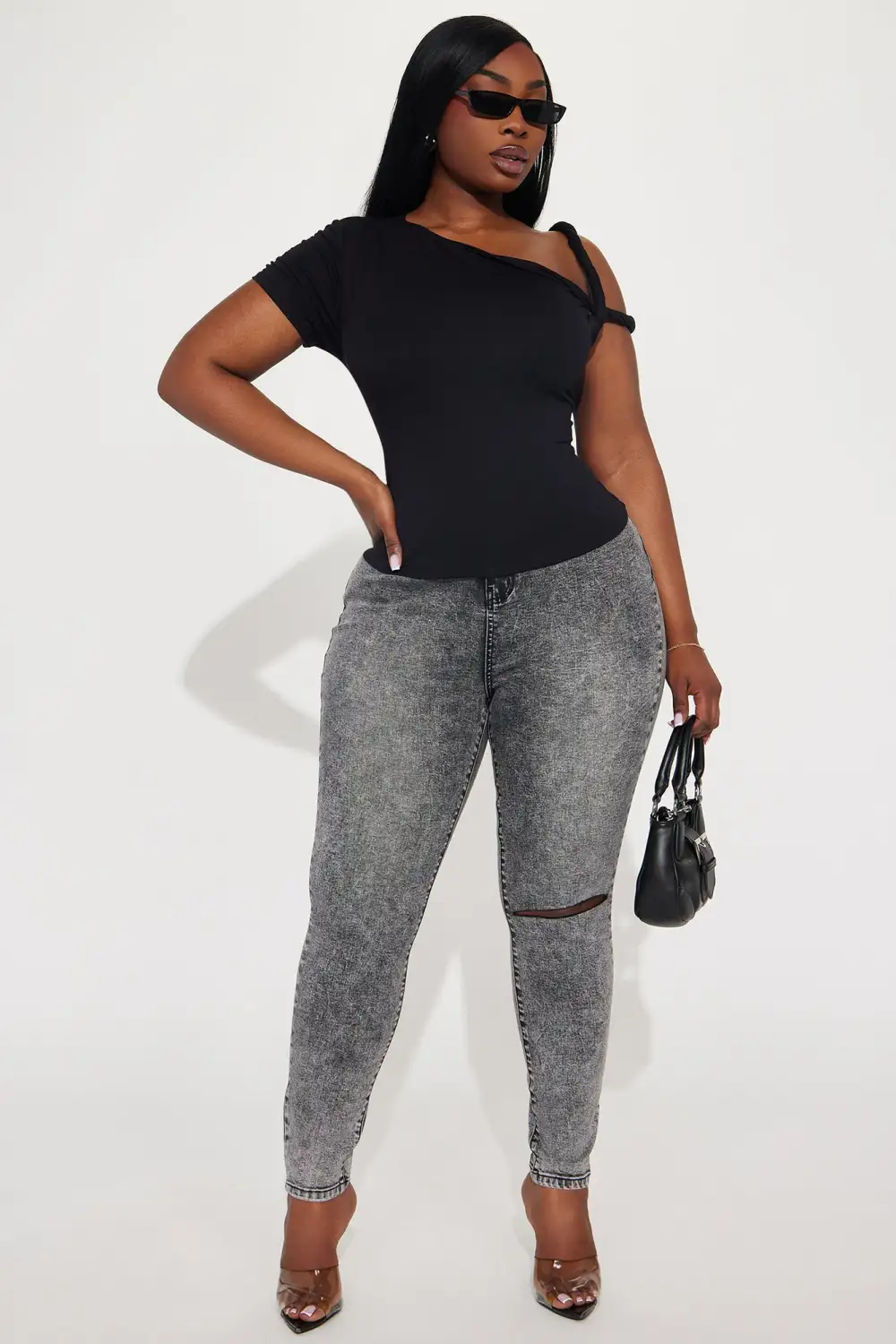 Don't Rush Tinted Stretch Skinny Jeans - Acid Wash Black