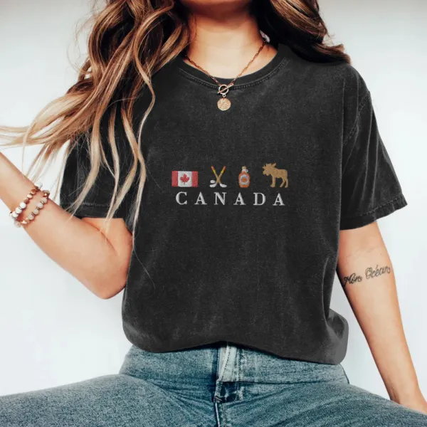 Women's Canadian Pride Canada Flag Shirt Hockey Canada Print Crew Neck Short Sleeve T-shirt