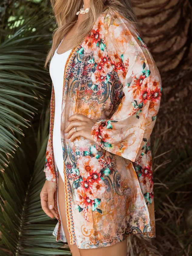 Casual Vacation Floral Cotton Blends Cardigan