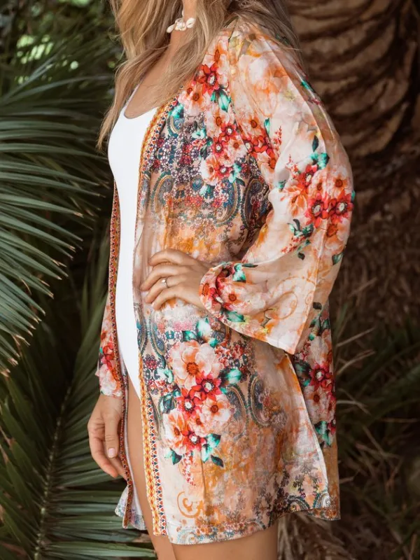 Casual Vacation Floral Cotton Blends Cardigan