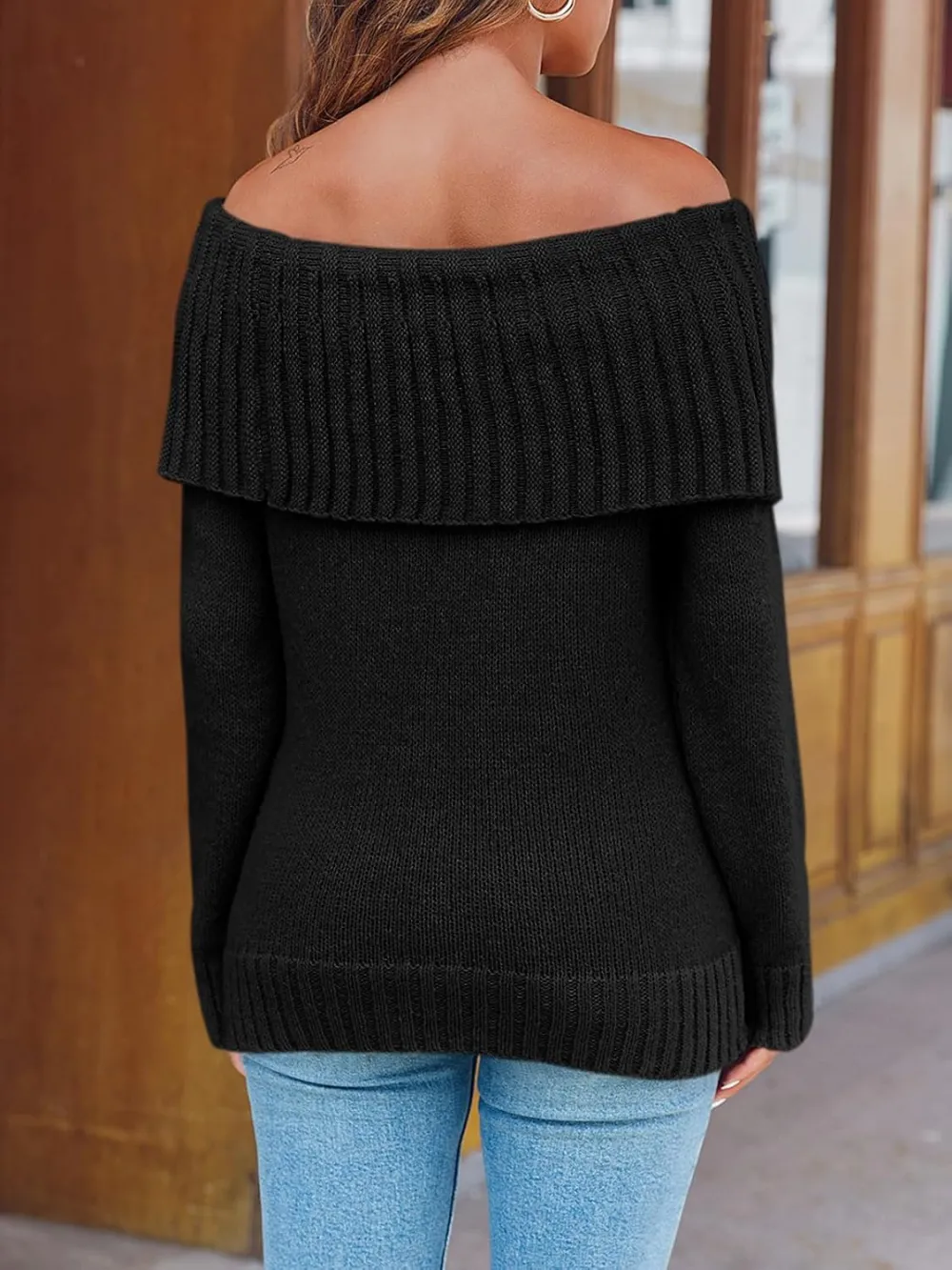 🎄Hot Sale Off The Shoulder Sweaters Long Sleeve Slouchy Knitted Casual Loose Fall Trendy Pullover Tops